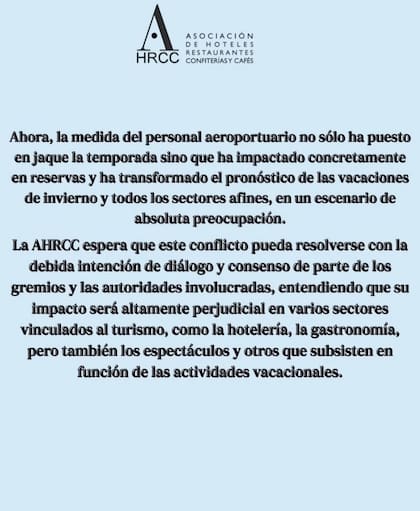 LA AHRCC (Asociación de Hoteles, Restaurantes, Confiterías y Cafés de la Ciudad de Buenos Aires), disparó contra el sindicato
