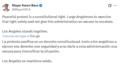 La alcaldesa de Los Ángeles llama a realizar protestas pacíficas