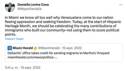 La alcaldesa de Miami se pronunció en contra del traslado de inmigrantes