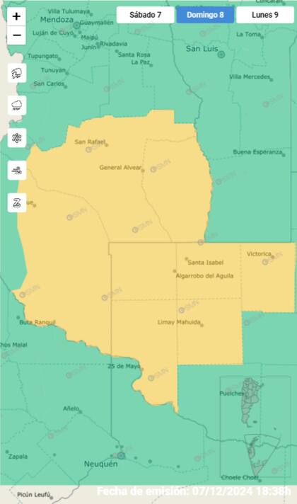 La alerta amarilla para La Pampa y Mendoza del domingo 8 de diciembre de 2024
