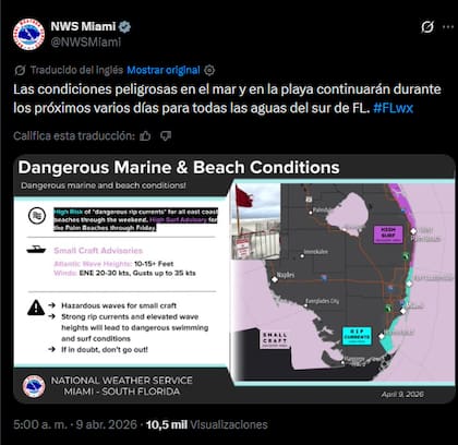 La alerta del NWS en Miami