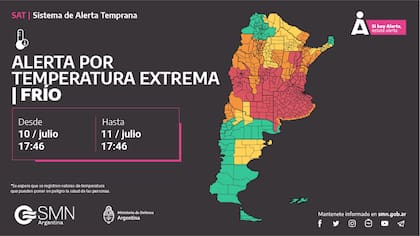 La alerta emitida por el SMN por las bajas temperaturas