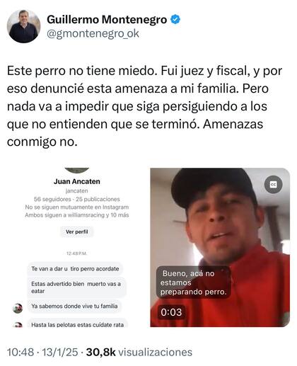 La amenaza que denunció Guillermo Montenegro