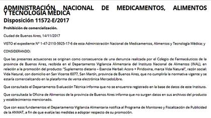 La Anmat prohibió la comercialización de un suplemento dietario
