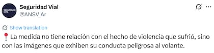 La ANSV aclaró que la suspensión de la licencia de Agustina se debe a su conducta imprudente al volante, evidenciada en videos (X: @ANSV_Ar)