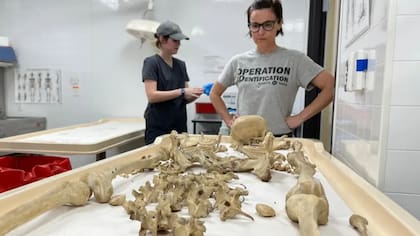 La antropóloga forense Kate Spradley en el laboratorio de Operation Identification en Freeman Ranch, San Marcos, Texas, el 24 de abril de 2024