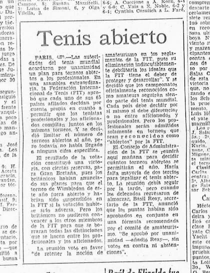 La apertura del tenis al profesionalismo, en LA NACION