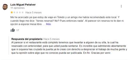 La aplaudida respuesta del propietario del local (Foto: Captura de Google)