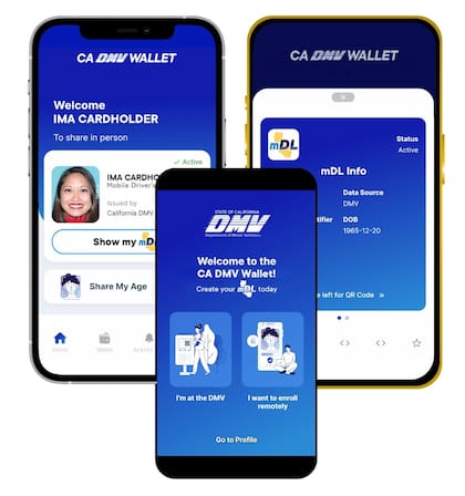 la aplicación California DMV Wallet, disponible de forma gratuita en Google Play y Apple Store
