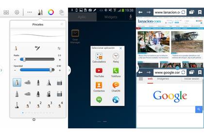 La aplicación de dibujo; una ventana donde correr una aplicación cualquiera; la función para ver dos programas al mismo tiempo