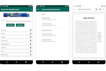 La aplicación "Generador de sopa de letras" puede descargarse, sin costo, desde el Play Store
