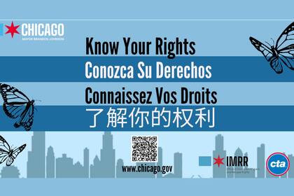 La aplicación móvil Know Your Rights permite recitar los derechos de las personas en múltiples idiomas y enviar una alerta en casos de emergencia (City of Chicago)