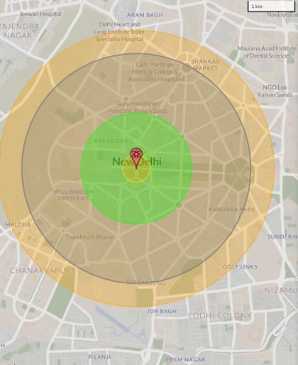 La aplicación permite ver el alcance de la destrucción en el mapa (Captura: Nukemap)