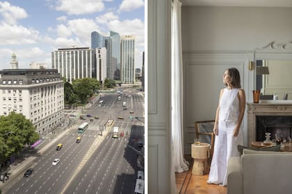 La arquitecta Cecilia Fidanza, a cargo del interiorismo, y la postal que se ve desde la ventana.