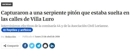 La Asociación Civil Lorianne contribuyó a atrapara a una serpiente pitón que estaba suelta en Villa Luro