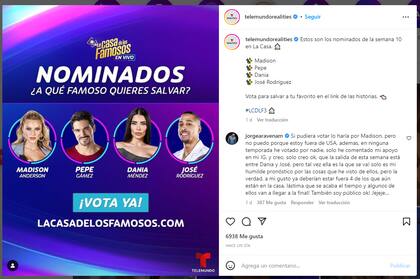 La audiencia deberá votar por su celebridad favorita, para salvarla de la eliminación