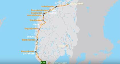 La autopista unirá las ciudades de Trondheim, en el centro del país y Kristiansand, en el sur