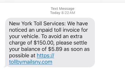 La Autoridad de Autopistas de Peaje del Estado de Nueva York emitió una alerta sobre una nueva estafa que circula a través de mensajes de texto (Imagen de cbs6albany.com)