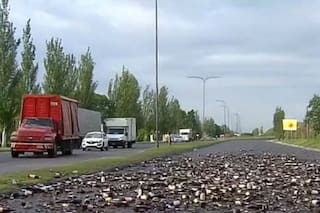 Un camión de cerveza volcó la carga y cientos de envases terminaron en la calle