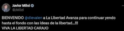 La bienvenida de Milei a Diego Valenzuela