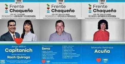 La boleta con Emerenciano Sena y Marcela Acuña en una de las listas colectoras que acompañarían al gobernador Jorge Capitanich