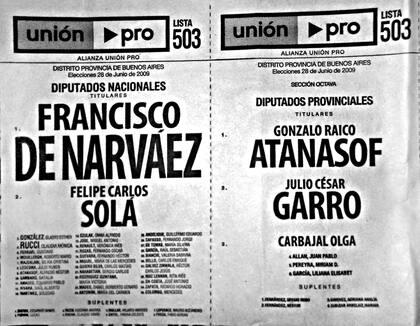 La boleta de Francisco de Narváez, secundado por Felipe Carlos Solá