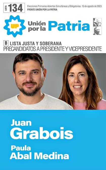 La boleta de Juan Grabois candidato a presidente por Unión por la Patria