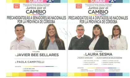 La boleta de la lista Sumar "A" de Juntos por el Cambio en Córdoba.