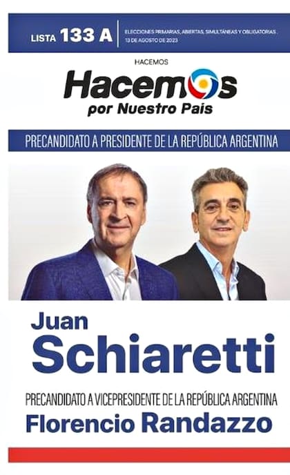 La boleta del precandidato Juan Schiaretti por el partido Hacemos por Nuestro País