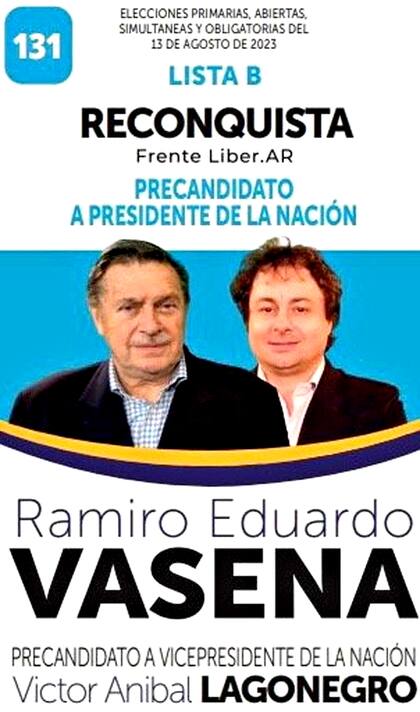 La boleta que encabeza Ramiro Vasena por el Frente Liber.AR