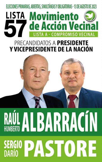 La boleta Raúl Albarracín por el Movimiento de Acción Vecinal