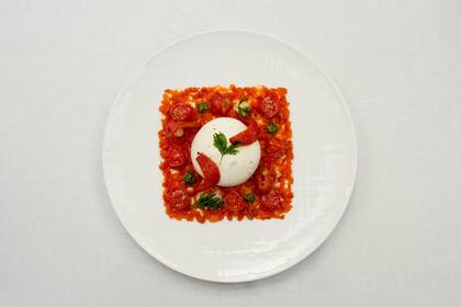 La burrata de Puglia amb tomàquets de tardor confitats