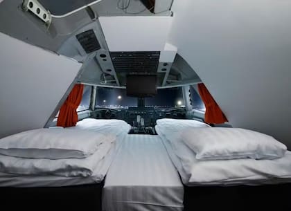 La cabina de un Boeing 747 transformado en hotel