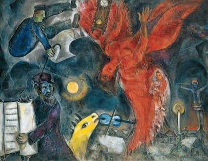 "La caída del ángel", de Marc Chagall (1923-1933-1947), tiene varios de los elementos recurrentes de su pintura, como el violín