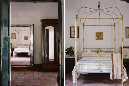 La cama de bronce con dosel pertenecía a su bisabuela y estuvo históricamente en el cuarto principal.
