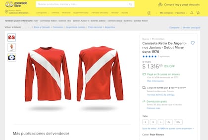 La camiseta "retro" de Argentina Juniors es con la que debutó Maradona en este club y se vende a $1300 en internet