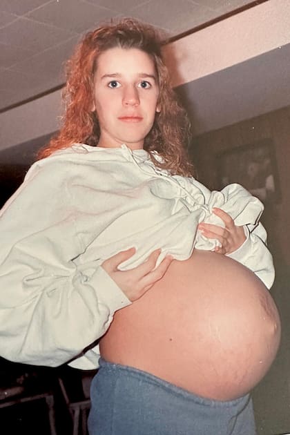 La
canadiense en
1994, a punto
de dar a luz a
su primogénito,
Justin. Su parecido
físico con él es
sorprendente.