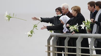 La canciller alemana Angela Merkel, en el Parque de la Memoria