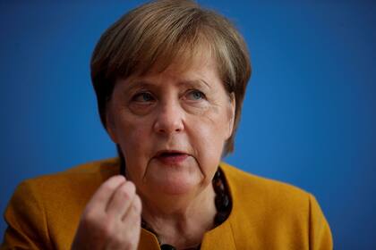 La canciller alemana Angela Merkel, hoy durante una conferencia de prensa sobre el Covid-19