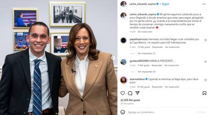 La candidata demócrata, Kamala Harris, apareció junto al creador de contenido, Carlos Eduardo Espina