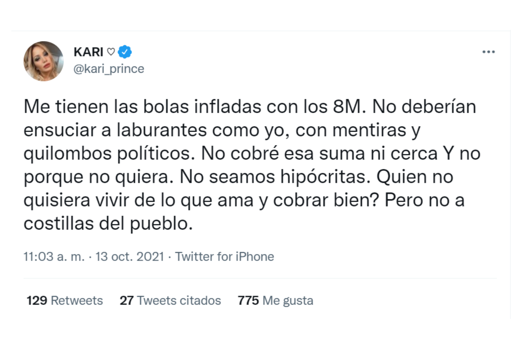 La cantante de cumbia se defendió en su cuenta de Twitter