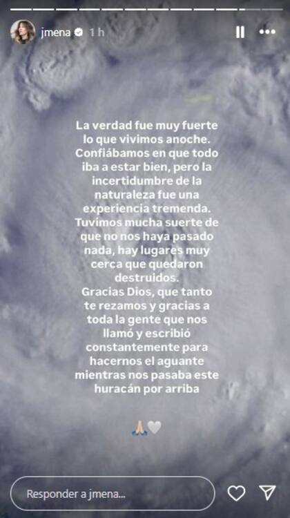 La cantante utilizó sus redes para llevarle tranquilidad a sus seguidores (Instagram: @jmena)