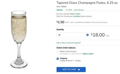 La cantidad mínima de copas de champán que se pueden comprar es de 12 (Dollar Tree)