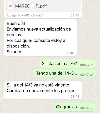 La captura de la conversación que compartió Pablo en la cuenta Corralón Ciudadela