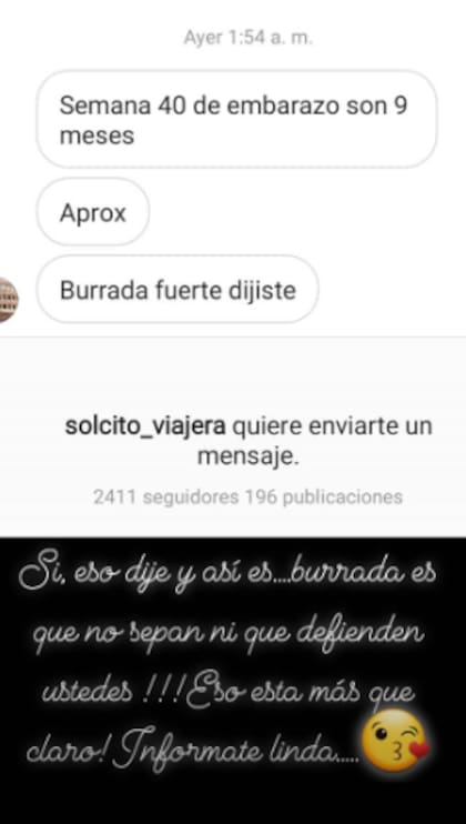 La captura de pantalla que la modelo compartió en sus redes sociales.