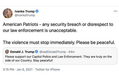 La captura del tuit de Ivanka Trump que luego fue borrado