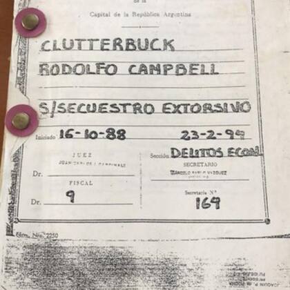 La carátula del expediente del secuestro de Rodolfo Clutterbuck.