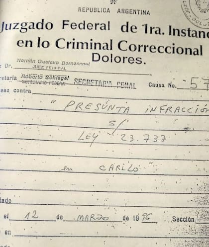 La carátula del expediente judicial que llevó a Coppola a la cárcel