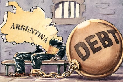 La Argentina encadenada a su deuda, en una caricatura que alguna vez hizo circular el economista Steve Henke


