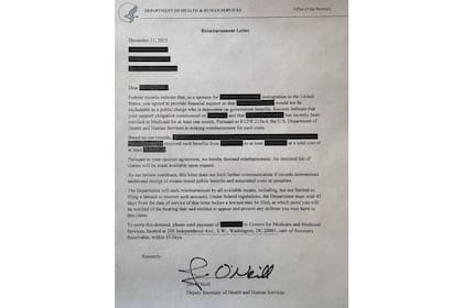 La carta advierte a los patrocinadores que deben ser el apoyo económico de los migrantes